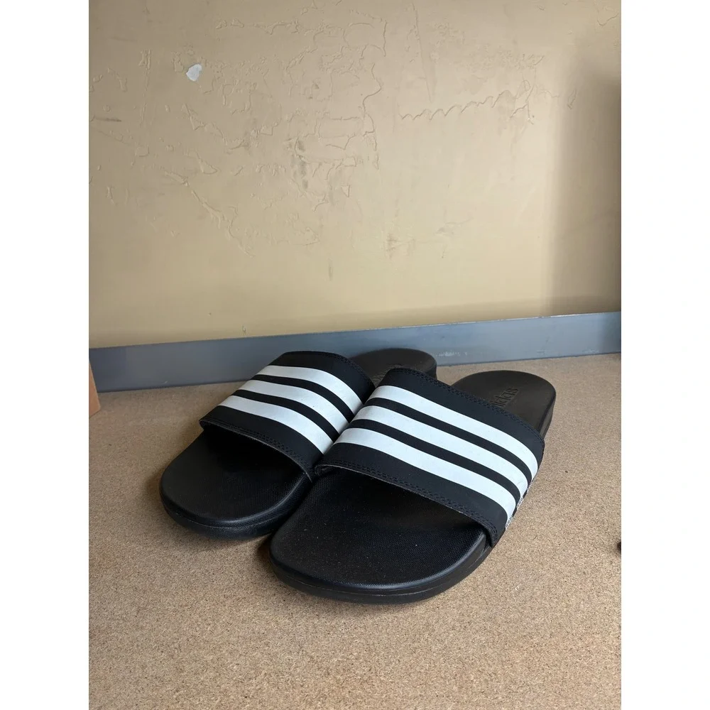 Adidas Adilette Shower Slides Mens 11 Black White 3 Stripe Sandals GZ5922